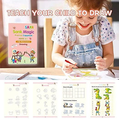 Kids Practice Book Tracing Book for Preschoolers with Pen, Magic Calligraphy Copybook Set Practical Reusable Writing Tool Simple Hand Lettering ( pack of 1)